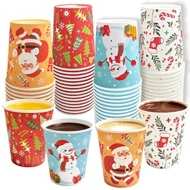 60 Pcs Christmas Paper Cups Disposable, 9 oz Xmas Coffee Cups Bulk