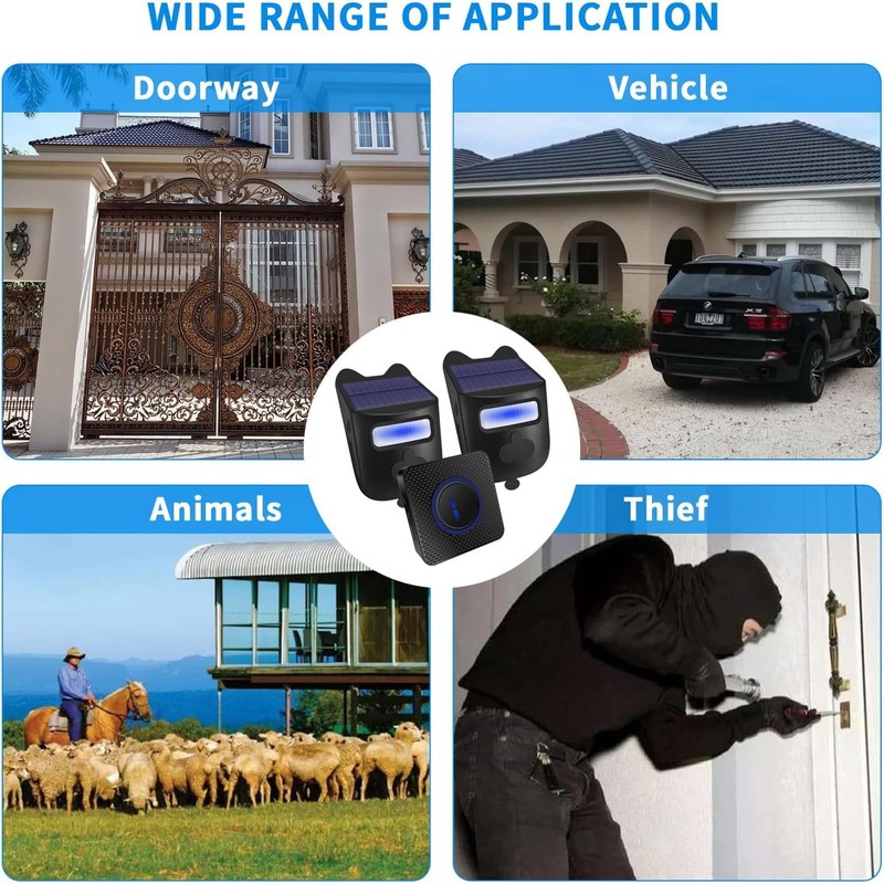 Qumox Solar-Powered Driveway Alert System - Wireless Motion Sensor Doorbell