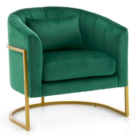 OmySalon Manicure Chair for Clients/Technician, Nail Tech Chair with Cushion, Spa Salon Chair for Manicurist, Vanity Makeup Beauty Chairs, Barrel Accent Chair for Living Room-Dark Green, Velvet