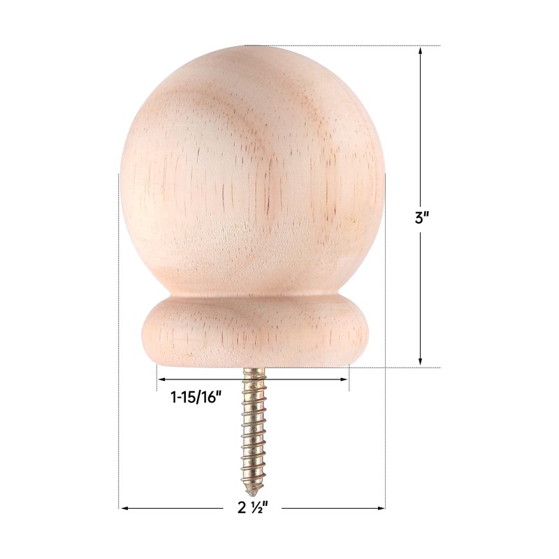 Maasechs 2 Pack 2.5" Round Wood Ball Curtain Rod Finial