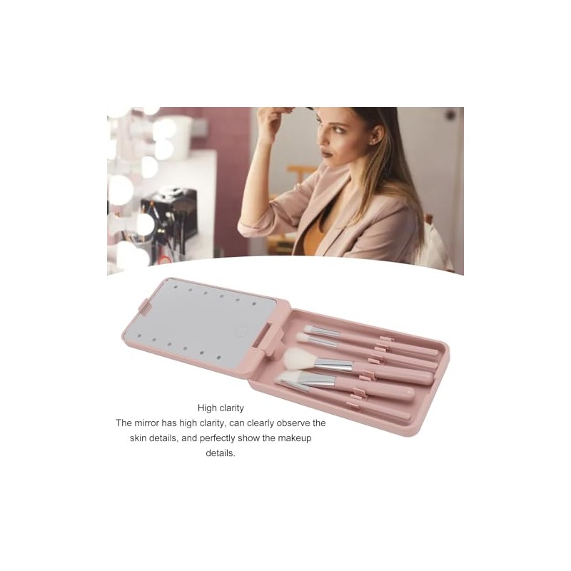 Kit de Brochas de Maquillaje con Espejo LED, Plegable Espejo,