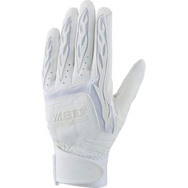 ZETT Baseball Pro Status Batting Gloves, Both Hands, High School Baseball Rule Compliant, White (1100) Large Size, Baseball BG418HS