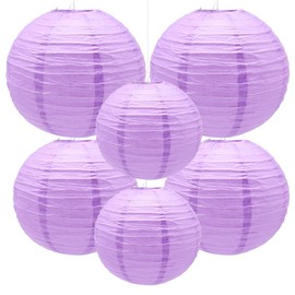 Yosawo Pack of 6 Paper Lanterns Decorative Light Purple Round Lampshade for Party Garden Wedding Birthday Decoration (8 Inches 10 Inches 12 Inches / Light Purple)