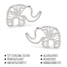 Monkimau Women's Elephant Stud Earrings 925 Sterling Silver Real Silver with Wire Mesh, Silver