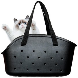 EVA Cat & Dog Carrier - Breathable Mesh-Top with Ventilated Panels, Waterproof & Sand-Proof, 17 x 9.5 x 6 inches for Pets Up to 33lbs, Lightweight Design for Beach & Outings (Black)