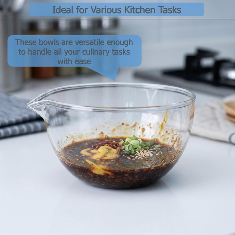 EIKS Glass Bowls with Spout for Mixing and Serving Sauce
