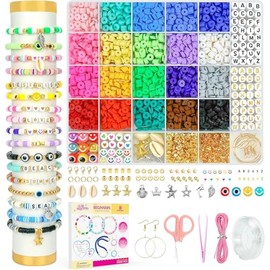 Triko Kit de Cuentas para Hacer Pulseras, 7500 Piezas de Arcilla, 24 Colores, Letras y Dijes, Material Ideal para Pulseras de la Amistad, Manualidades para Niñas.