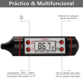 EMAGIE Termómetro de Cocina Carne Digital Termómetros para Horno Termómetro de Lectura Instantánea Termómetro con Pantalla LCD Termómetros para Barbacoa Freidora Comida Aceite