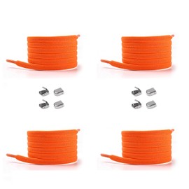 ELANOX Elastic Shoelaces without Ties, Pack of 4 for 2 Pairs of Shoes, with Stylish Ends, Shoe Laces without Ties, Quick Release, Rubber Shoelaces, for Adults and Children (Orange)