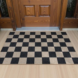 Lahome Checkered Easy Jute 2x3 Rug, Small Entryway Rug Non Slip Kitchen Front Door Mat, Farmhouse Neutral Area Rug Non Shedding Low Pile Floor Carpet for Foyer Porch Doorway