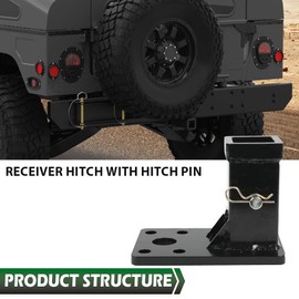 GRAND ORANGE 2" Receiver Trailer Hitch with Hitch Pin Kit Compatible with Hmmwv Humvee Military M998 M151A1 Black Steel