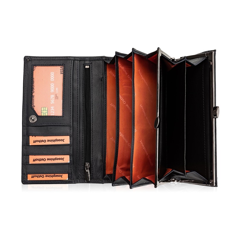 Josephine Osthoff Women's Leather Long Wallet with Clip Closure, Small