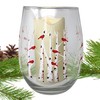 Stemless Wine Glass Candleholder - Cardinal Design with Lighted Candle,