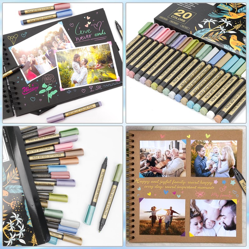 APOGO Metallic Pens for Black Card Paper, 20 Gold Silver
