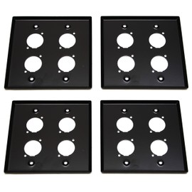 (4) Four Double Gang Blank Wall Plate for Four XLR Male or Female Panel Mount D Type BLACK Steel