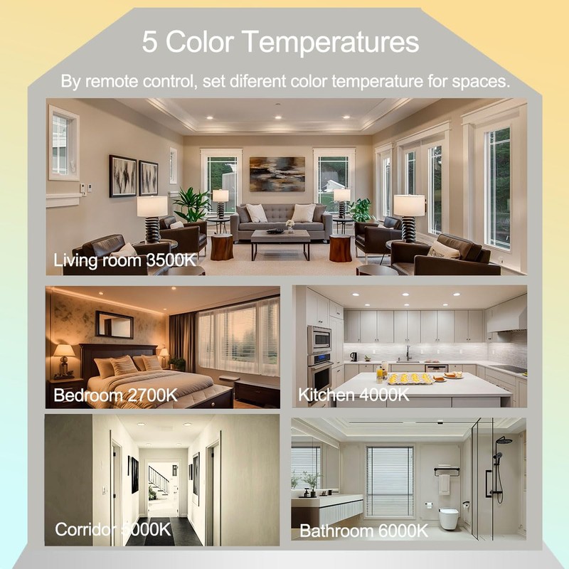 HEKEE LED Reccessed Downlights, Color Changing, 6 Inch, Recessed Ceiling