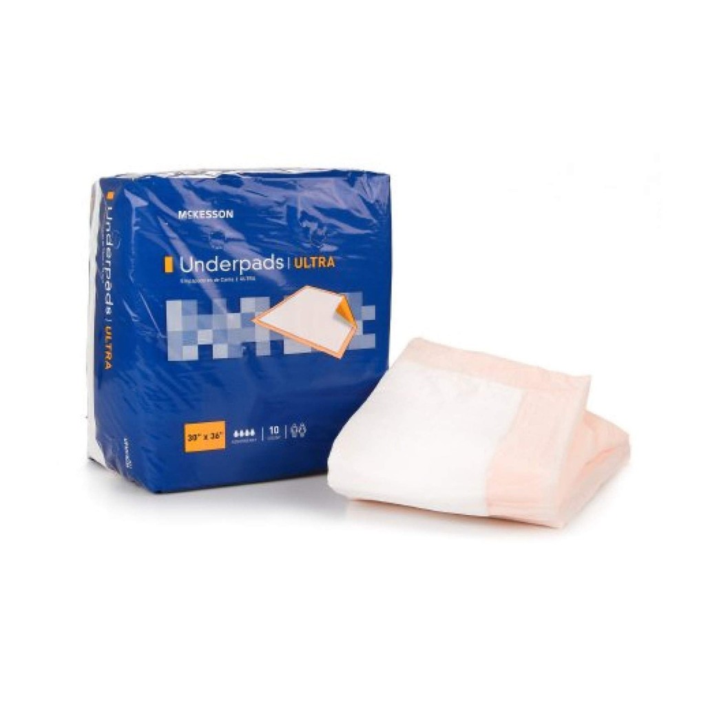 McKesson Underpad Ultra Disposable Fluff / Polymer Heavy Absorbency 30 X 36 Inch 1-Pack of 10