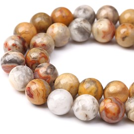 HAAMIIQII 35pcs 10mm Natural Yellow Crazy Lace Agate Beads Round Loose Gemstone Beads for Jewelry Making DIY Bracelet Necklace
