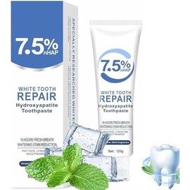 7.5% Hydroxyapatite Toothpaste(Fluoride Free), Nano Hydroxyapatite Toothpaste for Sensitive Teeth, Enamel Protection, Tooth Strengthening, Fresh Mint 