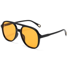 OSAGAMA Vintage Polarisierte Sonnenbrille Pilot Brille Oversized Sunglasses für Damen Herren (Schwarz Gelb)