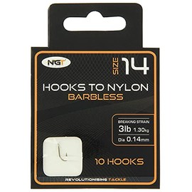 x10 NGT Barbless Hooks to Nylon in Size 14