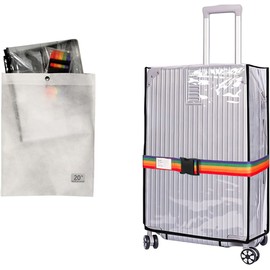 [Charming Club] Suitcase Cover 26 Inch Transparent Waterproof Suitcase with Suitcase Belt Set Suitcase Rain Cover Scratch Proof Dirt Carry-on Size Luggage Cover Fits All Types of Luggage, Perfect for