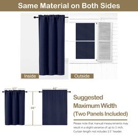 OVZME Navy Blue Blackout Curtains for Small Window Treatment, Light Blocking Short Kitchen Window Curtains Over Sink, Dual Rod Pocket Half Window Tiers for Bathroom Basement, 2x40Wx36L Inches