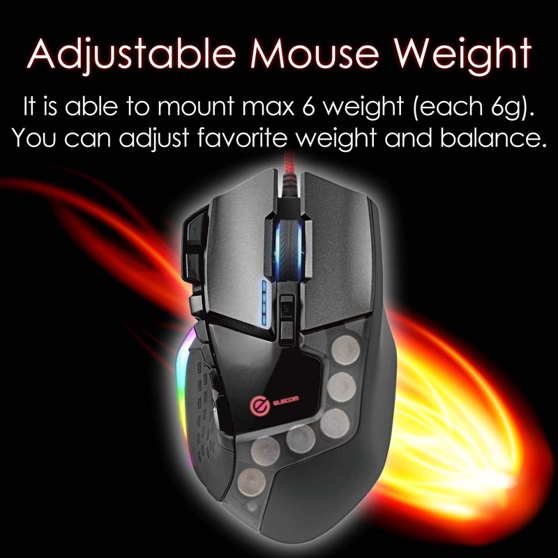 Elecom M-G02URBK Gaming Mouse, 13 Buttons, Programmable, RGB Compatible, Hardware
