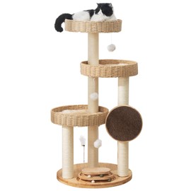 Cat Tree for Indoor Cats Large Adult/Modern Cat Tower with Scratching Post/3 Hand-Woven Multilevel Cat Condo with Toys and Scratching Pad for Large Cats/Durable Cat Tree Tower for Indoor Cats