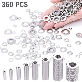 360 Pieces Stainless Steel Flat Washers, Flat Lock Washers Set, Lock Washer Kit, Flat Washers Assortment Set, Round Stainless Steel Spacer Assorted Washer Flat, for Home, Factories, Repair