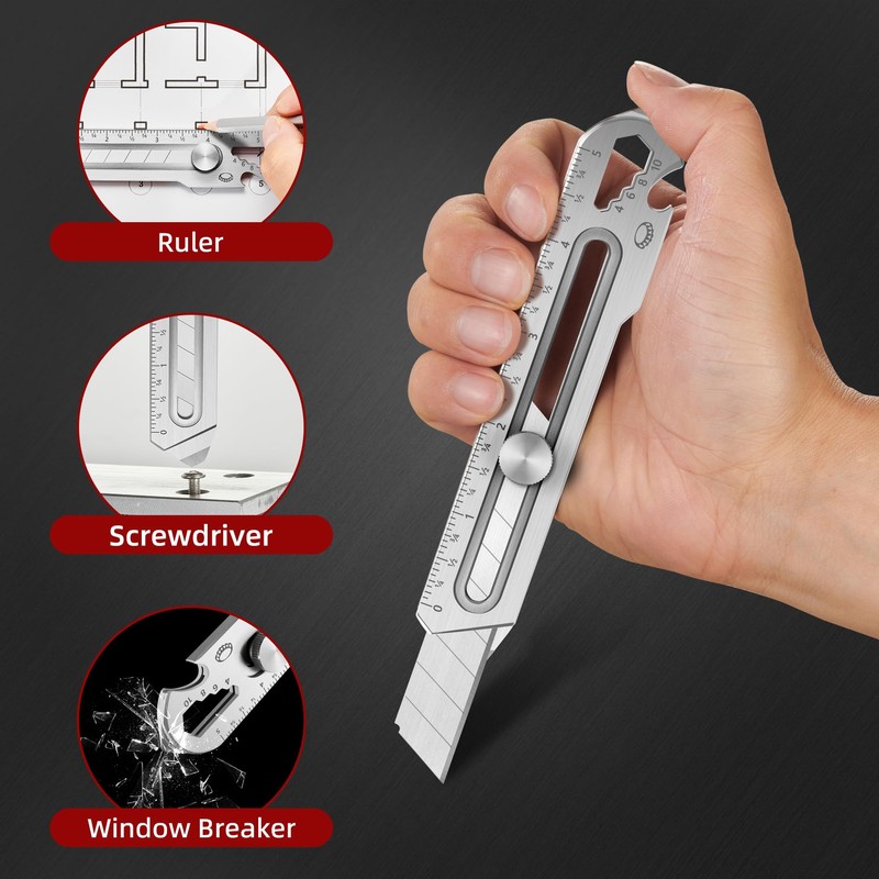 BECOWIN 7-In-1 Mutipurpose Utility Knife, Stainless Steel Retractable Box Cutter,