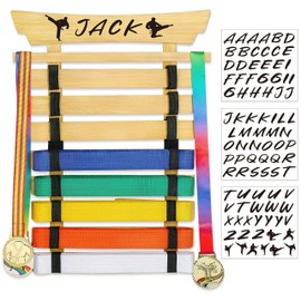 Winartton 8 Belts Karate Belt Display Rack with Stickers, Martial Arts Belt Display Holder, Taekwondo Belt Jiu Jitsu Belt BJJ Belt Karate Belt Display Hanging Holder for Adults