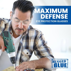 RUGGED BLUE Diablo Clear Safety Glasses for Men/Women | ANSI Certified Eye Protection Glasses and Protective Eyewear | Anti-Scratch Coating and Wrap Around One-Piece Design Work Glasses - 1 Pair