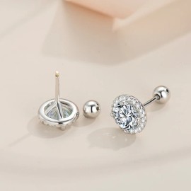 Classic Style Simple Wholesale 925 Sterling Silver Round Moissanite Diamond Screw Stud Earrings Men WomenColor: Silver, Design: Stud Earrings