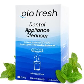 Ola Fresh Dental Appliance Cleanser, Professional Denture and Retainer Powder Cleanser (Mint Essence Flavor, 24 Packets, 3 Month Supply)