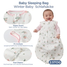 Duomiaomiao Baby Sleeping Bag Winter 2.5 Tog Sleeping Bag 0-6 months 100% Cotton Baby Wearable Blanket for Newborn, Flower