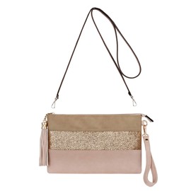 CRAZYCHIC - Women's Glitter Crossbody Bag - Sequin Clutch Evening Bag PU Leather - Sparkly Shoulder Bags - Party Night Out Purse Handbag - Wrist Strap Small Fashion Handbag - Pink