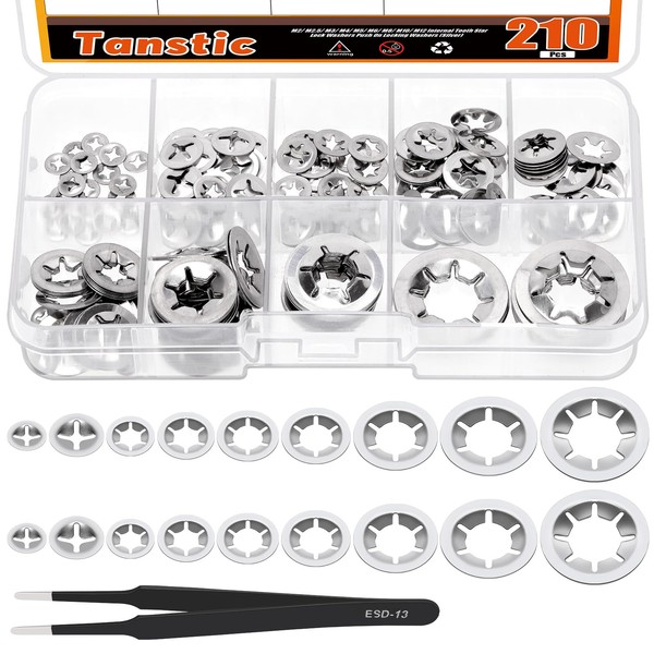 Tanstic 210Pcs Internal Tooth Star Lock Washers Push On Locking
