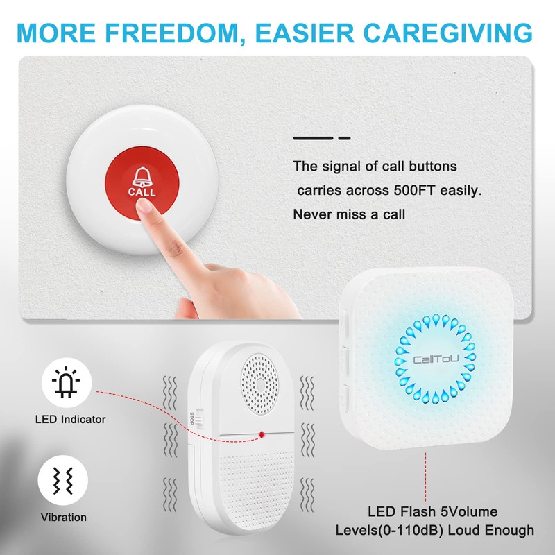 CallToU Wireless Caregiver Pager Call Button for Hard of Hearing