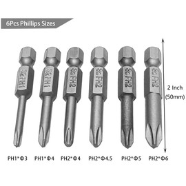 Saipor 10Pcs Magnetic Screwdriver Bit Sets 1/4 Inch Hex Shank Flat Slotted + Phillips Cross Head Screw Driver S2 Steel Drive Drill Bits for Electric Screwdrivers (2 inch/50mm Length)