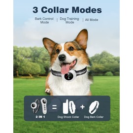 2-in-1 Dog Shock Collar & Dog Bark Collar - Smart Anti Barking Dog Training Collar with 5 Adjustable Sensitivity & 3300FT Remote for All Breeds IP67 Waterproof Rechargeable E-Collar (White)