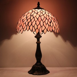 Tiffany Lamp Touch Control Table Lamp Pink Stained Glass Desk Lamp 12X12X19 Inches Wisteria Style Reading Light