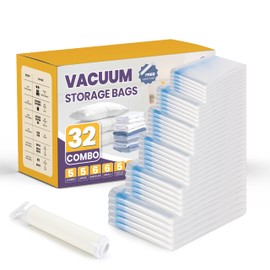 YSSOA 32 Pack Vacuum Storage Bags, Space Saver Bags with Hand Pump, Vacuum Seal Bags for Clothing, Comforters, Blankets, Bedding, Pillows (5 Jumbo/5 Large/6 Medium/6 Small/5 Roll M/5 Roll S)