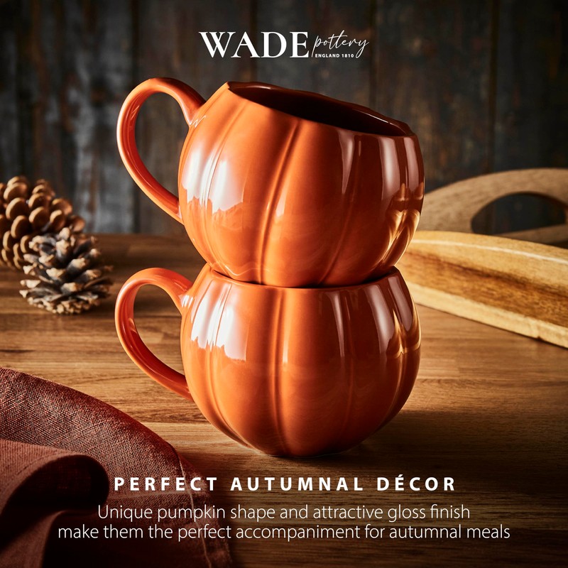 Wade WA976005ORA Set of 2 Pumpkin Shaped Mugs with Smooth