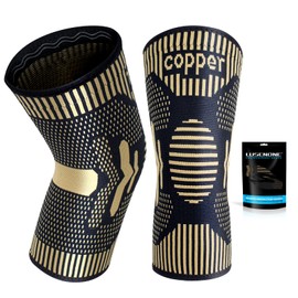 2 Pack Copper Knee Support for Women/Men - Knee Brace Compression Sleeve, Best Knee Sleeves Supports for Arthritis, Meniscus Tear, Knee Joint Pain, MCL, ACL, Running, Sports