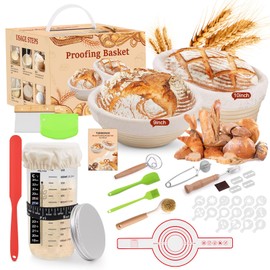 Terronix Bread proofing baskets for sourdough 19-Piece Set ，9" Round & 10" Oval Sourdough basket，Sour dough tools，Including bread pull ring, dough mixer,Complete Sour dough starter kit
