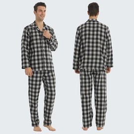 YUSHOW Mens Flannel Pajamas Set Cotton Plaid Pjs Button Down Warm Soft Lounge Sleepwear Top & Pj Pants with Pockets