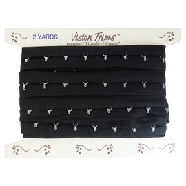 2 Yards Pair Hook and Eye Trim- 1" SPACING- Silver Metal On Black Cotton Tape Ribbon Edging Cordage for Corset Sewing Quilting Renaissance Dance Bridal Costumes Drapery Home décor- #45-BLK-1-2Y