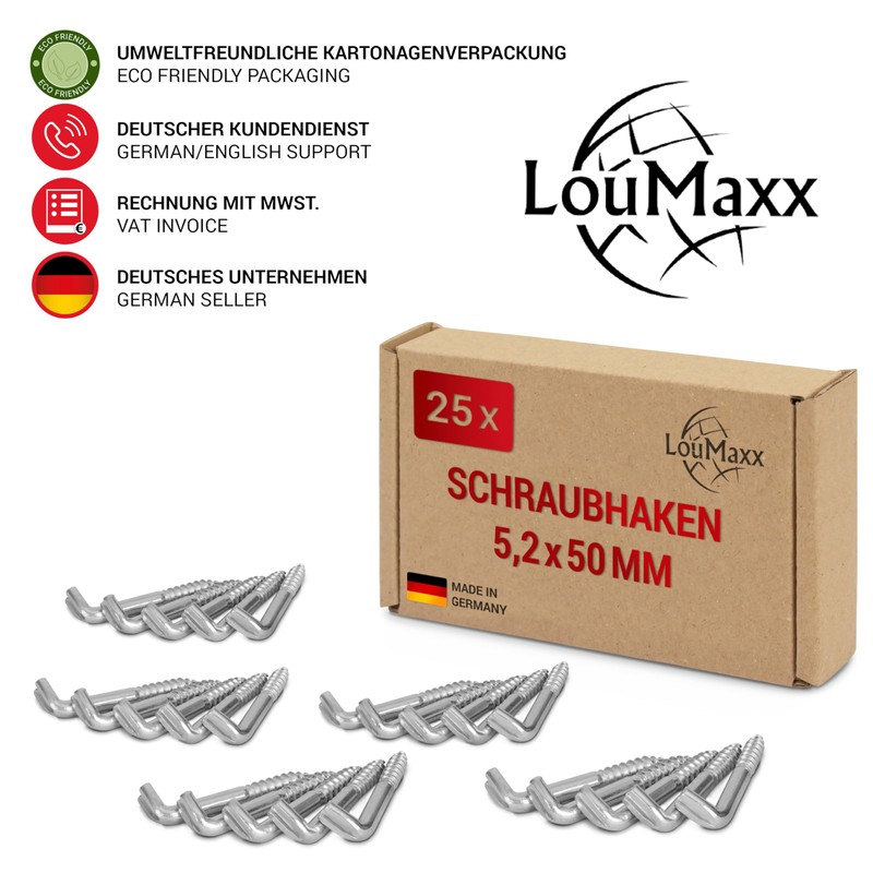 LouMaxx Screw Hooks 5.2 x 50 mm – Set of