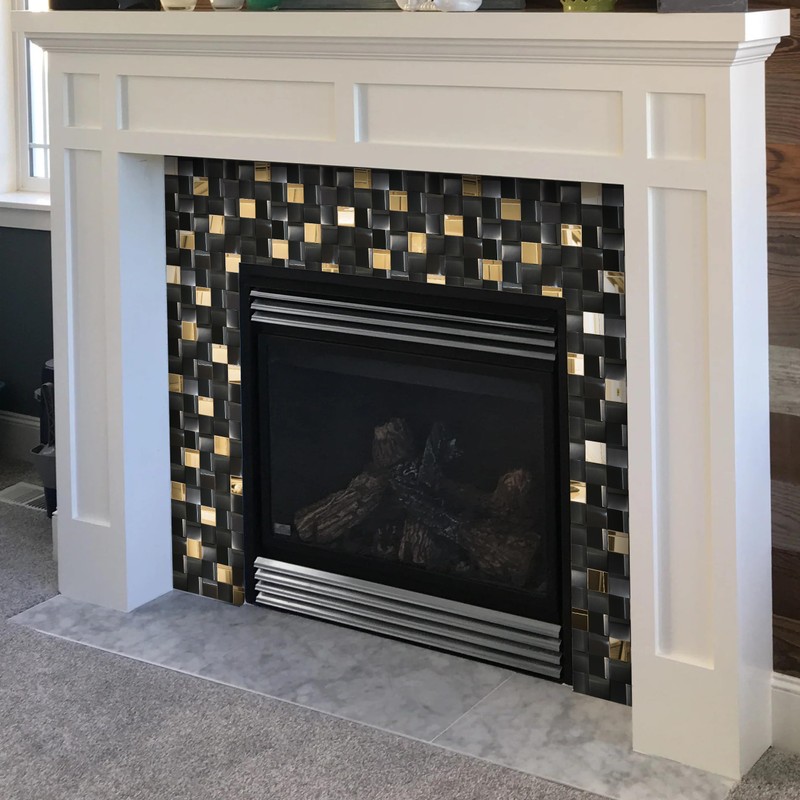 Elephantile 5 Sheets Black & Gold Tiles Metal Mosaic Wall